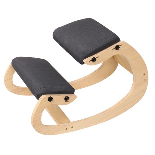 Ergonomic Kneeling Chair Adjustable Rocking Knee Chair Posture Chair for Desk,Wood Grey Home Office Kneeling Stool and Kneel Chair FDHUIJIA