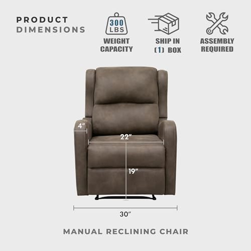 Lexicon Manual Recliner Chair, Reclining Sofa Chair, Home Theater Seating, Wall Hugger, Manual Recliner for Living Room/Office/Apartment, Easy Assembly, Brown Polished Microfiber