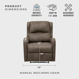 Lexicon Manual Recliner Chair, Reclining Sofa Chair, Home Theater Seating, Wall Hugger, Manual Recliner for Living Room/Office/Apartment, Easy Assembly, Brown Polished Microfiber