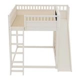 Bellemave Bunk beds Full Over Full with Slide and Stair and upholstered headboard, Low bunk/loft Bed for Kids，Beige Bellemave