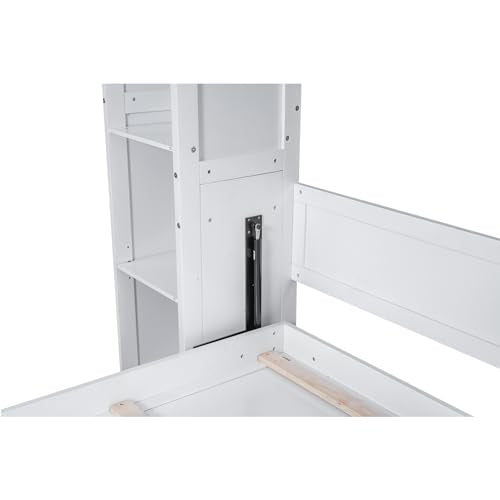 Ball & Cast Queen Size Murphy Bed Wall Bed with Shelves and LED Lights,can be Folded,Hideaway Cabinet Bed Frame W/ 2 Five-Layer Cabinets,Slat Support,for Apartment,Bedroom,Guest Room,White Ball & Cast