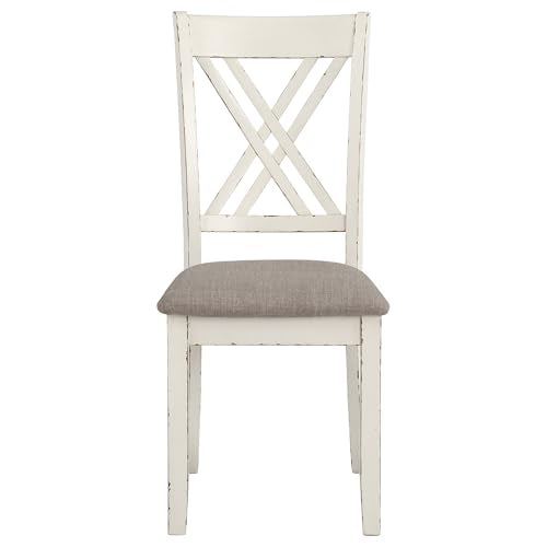 Coaster Home Furnishings - Fortress - Wood - 7-Piece Rectangular Dining Table Set – Farmhouse Style with Double-Cross Back Armless Side Chairs - Dining Room - Vintage White, Chestnut Brown - 190721 Coaster Fine Furniture