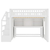 Bellemave Full Loft Bed with Stairs and Movable Desk and Shelves, Wood Loft Bed with Storage Stairs for Kids, Teens, Adults, White Bellemave