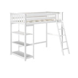 Max & Lily High Loft Bed, Twin Bed Frame For Kids With Bookcase, White Max & Lily