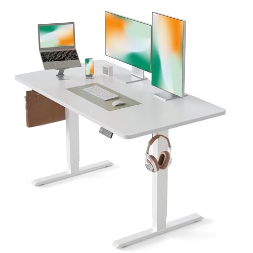CubiCubi 55 x 28 Large Standing Desk, Height Adjustable Electric Computer Desk, 28" Deep Desktop, Sit Stand up Home Office Workstations with 4 Preset Heights, White CubiCubi