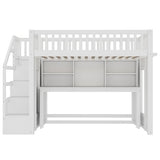 Bellemave Twin Loft Bed with Stairs and Movable Desk and Shelves, Wood Loft Bed with Storage Stairs for Kids, Teens, Adults, White Bellemave