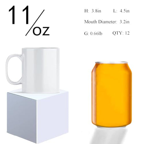 ABBSH Sublimation Mugs, Sublimation White Coffee Mugs Tazas Para Sublimacion Blank 11 OZ With Box for for Coffee, Soup, Tea, Milk, Latte, Hot Cocoa Set of 12 ABBSH