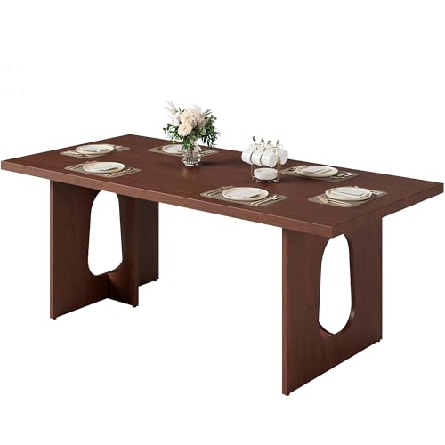 IDEALHOUSE 71" Long Dining Table for 6-10 People - Farmhouse Kitchen Table with Extra Thick Tabletop & Heavy-Duty Metal Legs, Sturdy Rectangular Table for Dining Room, Conference Room, Office, Walnut IDEALHOUSE
