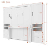 Merax Full Size Murphy Bed with Desk, Multifunctional Foldable Wall Bed with Closet, Drawers and Shelves, Space-Saving Wood Platform Bed Frame for Small Spaces Studio Study Office Guest Room, White Merax