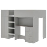 Harper & Bright Designs Full Size Loft Bed with Desk, Wood Full Loft Bed Frame with Built-in Wardrobe, Storage Shelves and Drawers, Gray Harper & Bright Designs