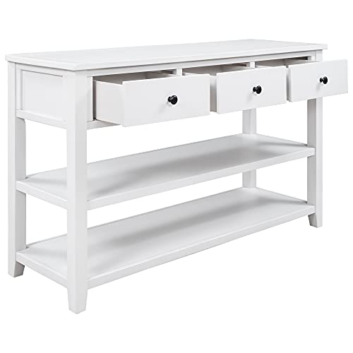 Mid-Century Console Table Modern Solid Wood Frame Sofa Table with 2 Tier Open Shelves and 3 Top Storage Drawers Entryway Table for Living Room Hallway Foyer, Easy Assembly Knocbel