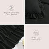 AMBERSPACE Queen Comforter Set Black, Ruffle Shabby Chic Bedding Set Farmhouse 7 Pieces, All Season Fluffy Bed in a Bag with Sheets, Pillowcases & Shams AMBERSPACE