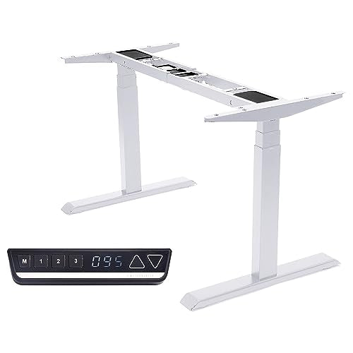Fromann Dual Motor Standing Desk Frame 3 Tier Legs Sit Stand up Electric Height Adjustable Desk Base for Home and Office (White) Fromann