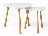 BAMEOS Bamboo Nesting Triangle End Table,Set of 2 Coffee Table Modern Minimalist Side Table for Living Room, Balcony in White BAMEOS