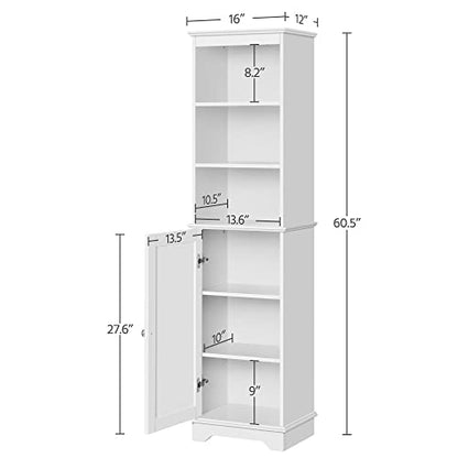 Yaheetech Tall Slim Bathroom Storage Cabinet with 3 Shelves, Enclosed Door, and Modern Design in White - WoodArtSupply