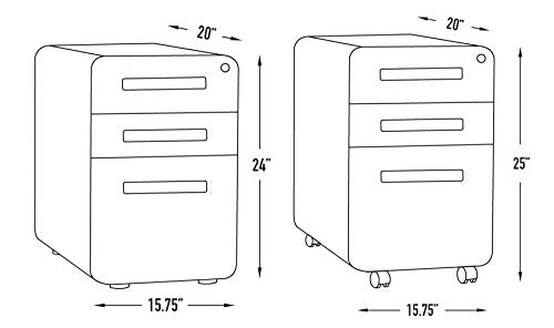 Laura Davidson Furniture Stockpile 3 Drawer File Cabinet with Lock - Under Office Desk Metal Filing Cabinet, Legal/Letter File Folders, Wheels and Stationary Feet, Pre-Assembled, Black/Wood Laura Davidson Furniture