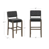 Nathan James Cohen Mid-Century Modern 29 in. Wood Bar Stool, Upholstered Faux Leather Bar Height Stool with Solid Wood Frame, Black Nathan James