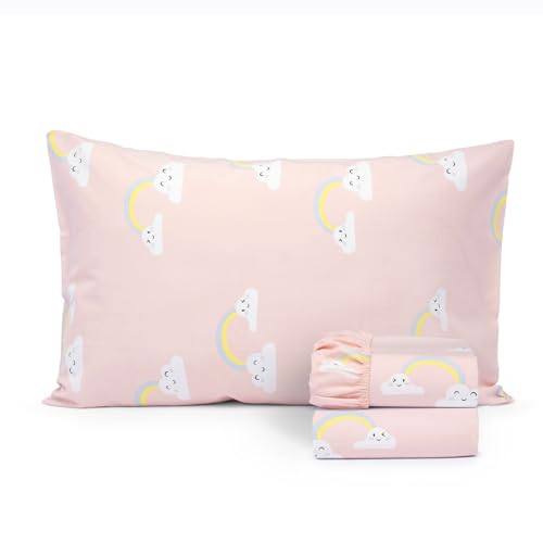 Salt Earth 100% Cotton 210TC Kids Bedsheet, Twin Sheets Set for Toddler Bed, 3 Piece Bedding Set Including Flat Sheet, Fitted Sheet, and Pillowcase, Themed Cute Sheets for Playful Kids Bed(Rainbow) Salt Earth