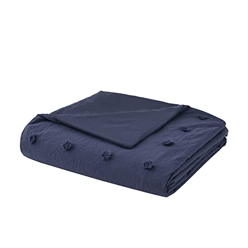 Intelligent Design Duvet Set 100% Cotton Jacquard, Tufts Accent, Shabby Chic All Season Cover for Comforter, Matching Shams, Decorative Pillows, Full/Queen (88 in x 92 in), Navy 7 Piece Intelligent Design