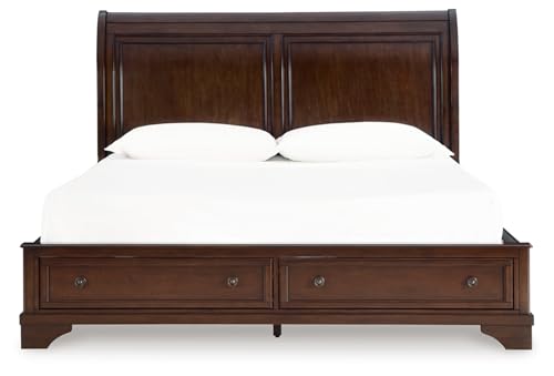Signature Design by Ashley Trellington Traditional King Sleigh Storage Bed, Foundation or Box Spring Not Needed, Dark Brown Signature Design by Ashley