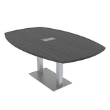 Harmony Series 6-Person Arc Boat Shaped Conference Table with Power & Data | Office Table with Brushed Silver Square Metal Bases | Meeting Tables for Offices and Homes | Asian Night – 7ft SKUTCHI DESIGNS INC.