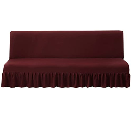 ANWUCHEN Futon Cover-Stretch Armless Futon Covers Full Size with Skirt Ruffled Futon Sofa Cover Washable Folding Sofa Bed Cover Soft Futon Couch Cover Slipcover with Elastic Bottom for Kids,Pets(Red) ANWUCHEN