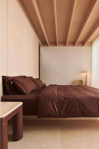Bed Threads - Cotton Fitted Sheet - Organic Cotton Percale - 200TC - Luxury Organic Bedding - Breathable & Ultra-Crisp - Single Fitted Sheet Only - Machine Washable - Full - Espresso Bed Threads
