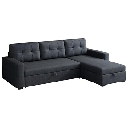 YOPTO 81.5" Sleeper Sectional Sofa,Upholstered Sectional Storage Chaise and Pull,Reversible L-Shape Couch,w/ 3 Back Cushions,for Living Room,Office,Apartment,Dark Grey