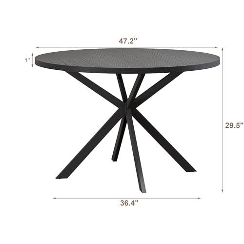 ChooChoo 47.2 Inch Round Dining Table for 4, Farmhouse Wood Kitchen Table, Circle Dinner Table for Kitchen & Dining Room, Black ChooChoo