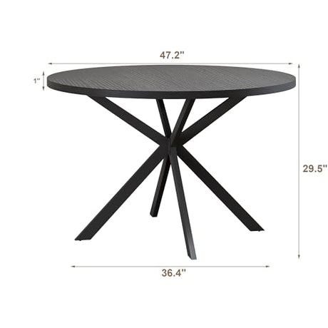 ChooChoo 47.2 Inch Round Dining Table for 4, Farmhouse Wood Kitchen Table, Circle Dinner Table for Kitchen & Dining Room, Black ChooChoo