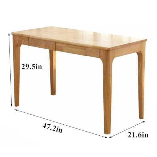 Sindasco Solid Wood Desk,47" Oak Wooden Desk with Drawers,Mid Century Modern Small Computer Desk with Drawers for Small Spaces Home Office Solid Wood Writing Desk (Wood Color-2, 47") Sindasco