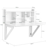 Haotian Wall Mounted Folding Table Drop-Leaf Floating Trestle Desk Computer Writing Workstation with Storage Compartments, White FWT07-II-W Haotian