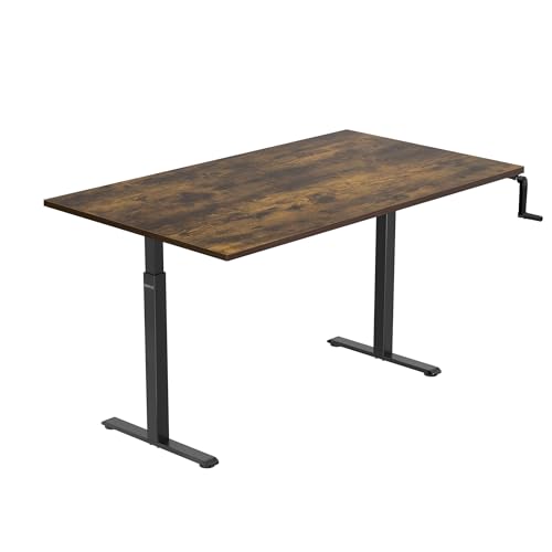 Mount-It! Hand Crank Standing Desk with 55" One-Piece Oak Pattern Tabletop | Manual Adjustable Desk, Smooth Hand Crank Sit-Stand, One-Piece Seamless Surface, 132 lb, Black Frame Mount-It!