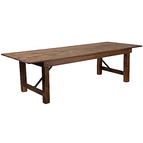 Flash Furniture Hercules Commercial Grade Farmhouse Dining Table | Solid Pine Foldable Table for 10 in Antique Rustic | Rustic Charm for Home and Events - WoodArtSupply