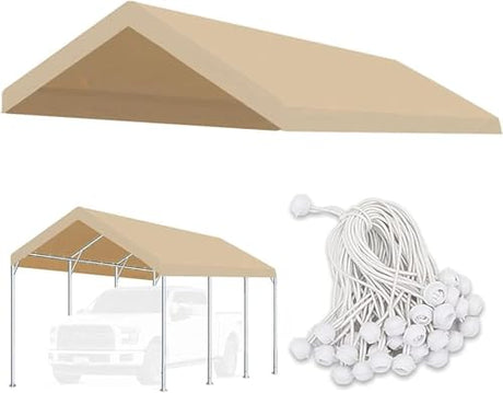 FORALEBEN Carport Replacement Canopy Cover for Car Tent Top Garage Shelter Cover Tarp with Ball Bungees (Only Top Cover, Frame Not Include) (Ginger, 12' x 20') FORALEBEN