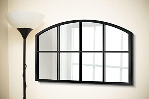 WAMIRRO Wide Window Pane Black Mirror,Farmhouse Arched Wall Mirror,Grid Mirror for Fireplace/Entryway/Hallway/Living Room,42“X28” (Black Wide mirror) WAMIRRO