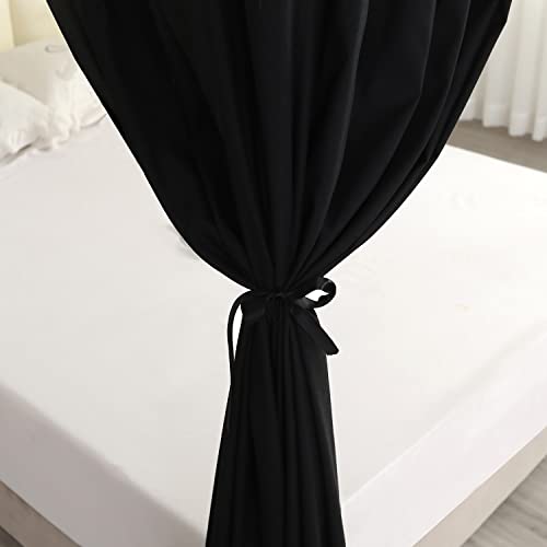 Mengersi Black Four Corner Post Bed Canopy Bed Curtains Sheer Canopy for Adults Girls Bedroom Decoration Lightproof Windproof (Queen, Black)
