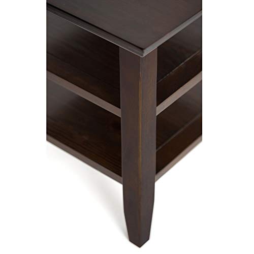 SIMPLIHOME Acadian SOLID WOOD 14 inch wide Rectangle Rustic Contemporary Narrow Side Table in Brunette Brown with Storage, 2 Shelves, for the Living Room and Bedroom - WoodArtSupply