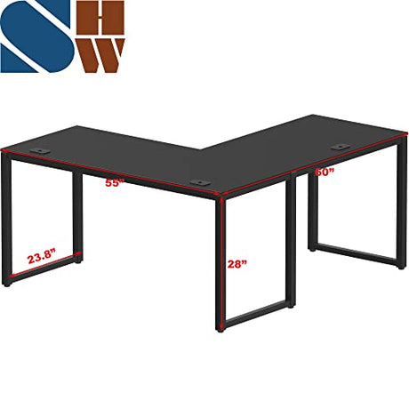 SHW 55 x 60 Inches Commercial-Grade L-Shape Corner Office Computer Desk, Black SHW