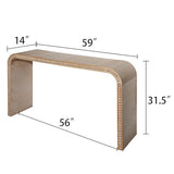 FGXJY 59" Natural Wood Console Table with Curved Waterfall-Style, Rustic Wooden Entryway Table with Wood Beads, Farmhouse Sofa Table Behind Couch for Living Room, Hallway, Entrance FGXJY