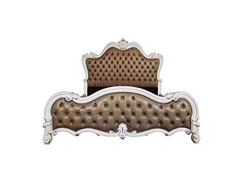 Acme Versailles II Eastern King Bed in Vintage Gray Polyurethane and Bone White - WoodArtSupply