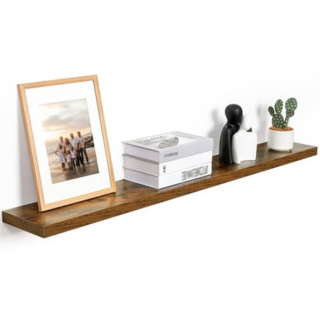 Fun Memories 55 Inch Fireplace Mantel Shelf -Long Floating Shelf, Wall Mounted Farmhouse Display Shelf with Invisible Heavy Duty Metal Bracket, Brown Fun Memories