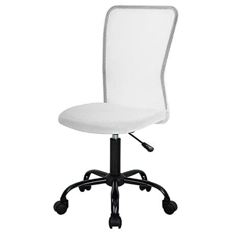 FDW Home Office Chair Mid Back Mesh Desk Chair Armless Computer Ergonomic Task Rolling Swivel Chair Back Support Adjustable Modern with Lumbar Support,White FDW