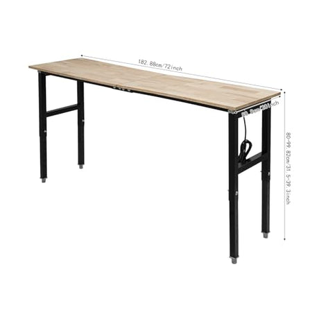 RIQUIPAI Height Adjustable Workbench, 72" x 20" Garage Worktable with 3000Lbs Capacity, 31.5"-39.3" H Workbench with 4 AC Outlets & 2 USB Ports, for Studio, Workshop, Warehouse, Home, Office RIQUIPAI