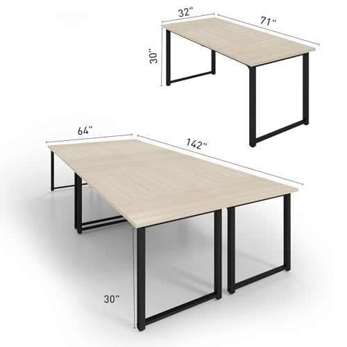 Bonzy Home 12FT Conference Table, Modern Large Meeting Table Office Desks for 16 Person, Long Rectangle Table with Sturdy Metal Frame, 4 PCS, 142" D x 64" W x 30" H, Natural Bonzy Home