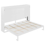 Polibi Queen Size Murphy Bed Wall Bed Cabinet with LED Lights, Space Saving Folding Bed for Home Office and Guest Room, Easy Pull-Down Mechanism, White Polibi