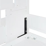 Full Murphy Bunk Bed with Desk and Hydraulic Lift, Full Over Full Size Murphy Bed with Storage Stairs, White Bellemave