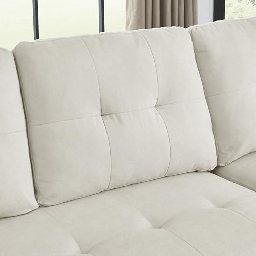 L-Shaped Reversible Sleeper Sectional Sofa Pull Out Couch Bed , Button Tufted Linen Convertible Pullout Sofabed with Storage Chaise Lounge and Detachable Cushion Back for Living Room Apartment Corner Eafurn