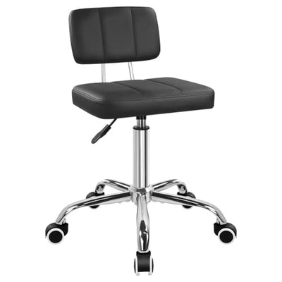 FURWOO Simple Square Office Chair with Back 360 Swivel Stool Chair with Wheels Height Adjustable Stool for Home Work Shop Task Spa Black