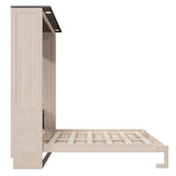 SOFTSEA Queen Size Murphy Bed with LED Lights, Space-Saving Foldable Wall Bed Cabinet for Bedroom, Home Office & Guest Room, Beige SOFTSEA